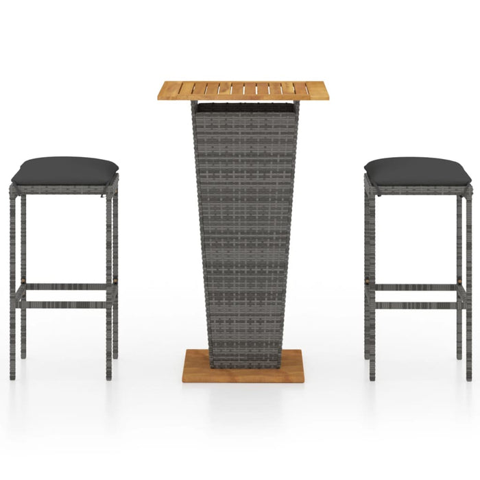 Set mobilier bar de grădină, cu perne, 3 piese, gri, poliratan WALTI