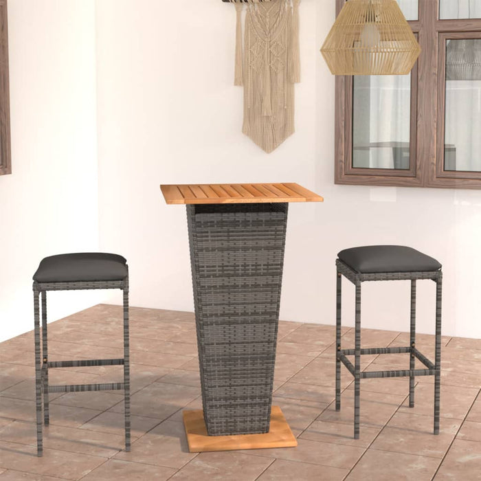 Set mobilier bar de grădină, cu perne, 3 piese, gri, poliratan WALTI