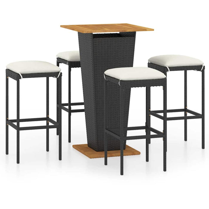 Set mobilier bar de grădină cu perne, 5 piese, negru, poliratan WALTI