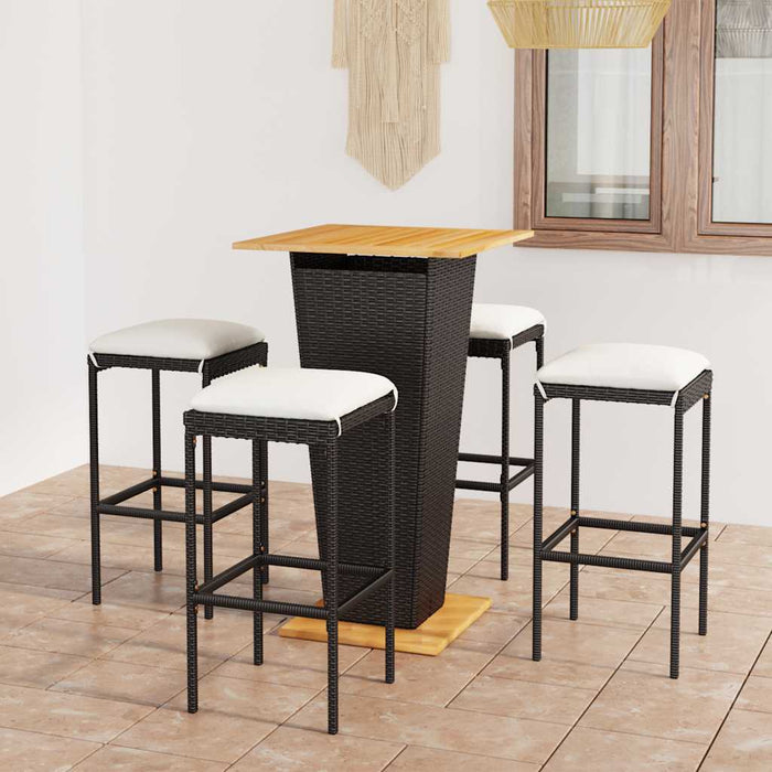 Set mobilier bar de grădină cu perne, 5 piese, negru, poliratan WALTI