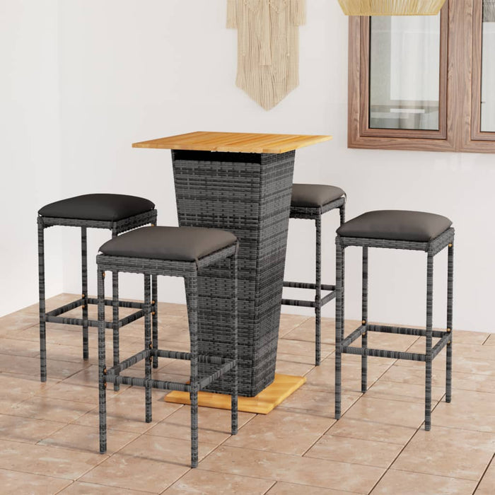 Set mobilier bar de grădină cu perne, 5 piese, gri, poliratan - WALTI WALTI