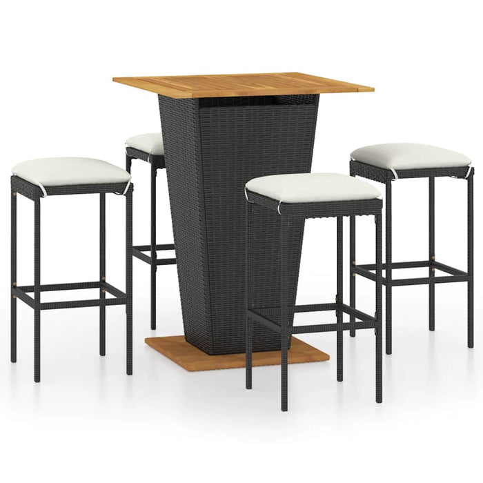 Set mobilier bar de grădină cu perne, 5 piese, negru, poliratan WALTI