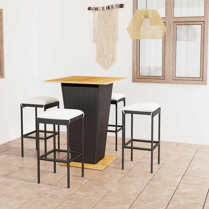 Set mobilier bar de grădină cu perne, 5 piese, negru, poliratan WALTI