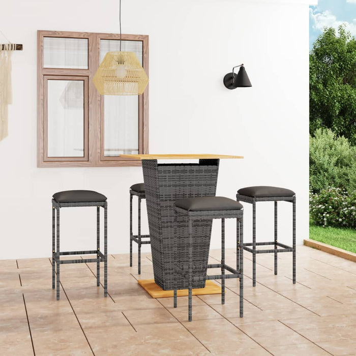 Set mobilier bar de grădină cu perne, 5 piese, gri, poliratan - WALTI WALTI