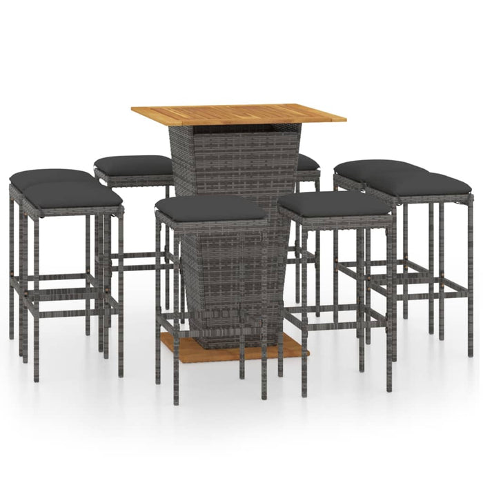 Set mobilier bar de grădină cu perne, 9 piese, gri, poliratan - WALTI WALTI