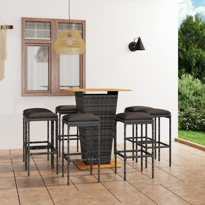 Set mobilier bar de grădină cu perne, 9 piese, gri, poliratan - WALTI WALTI