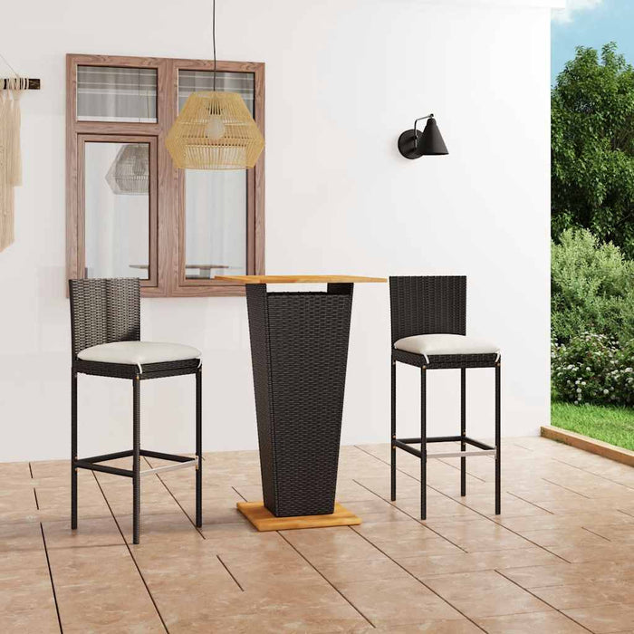 Set mobilier bar de grădină cu perne, 3 piese, negru, poliratan - WALTI WALTI