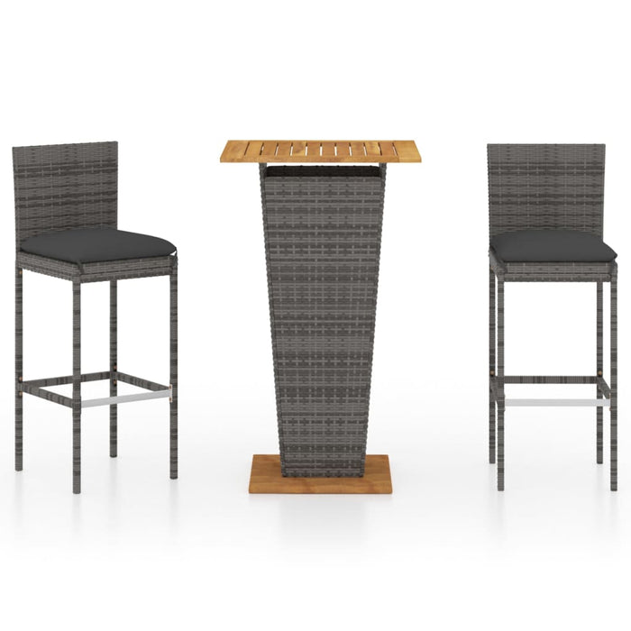 Set mobilier bar de grădină, cu perne, 3 piese, gri, poliratan - WALTI WALTI