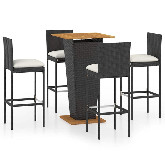Set mobilier bar de grădină cu perne, 5 piese, negru, poliratan WALTI