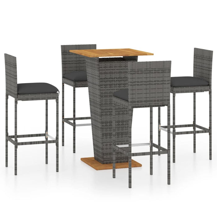 Set mobilier bar de grădină cu perne, 5 piese, gri, poliratan WALTI