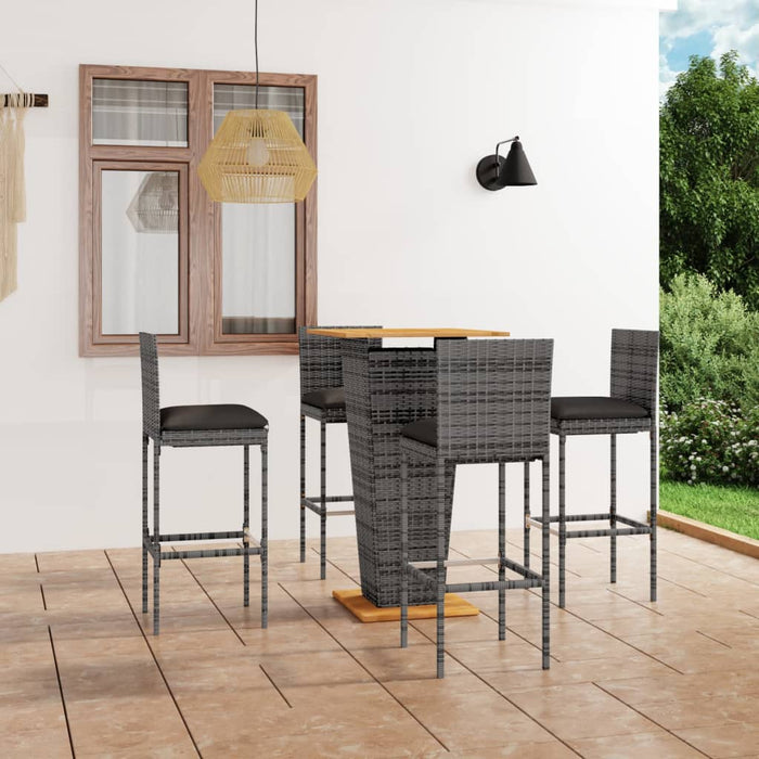 Set mobilier bar de grădină cu perne, 5 piese, gri, poliratan WALTI