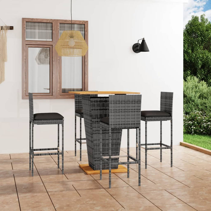 Set mobilier bar de grădină cu perne, 5 piese, gri, poliratan - WALTI WALTI