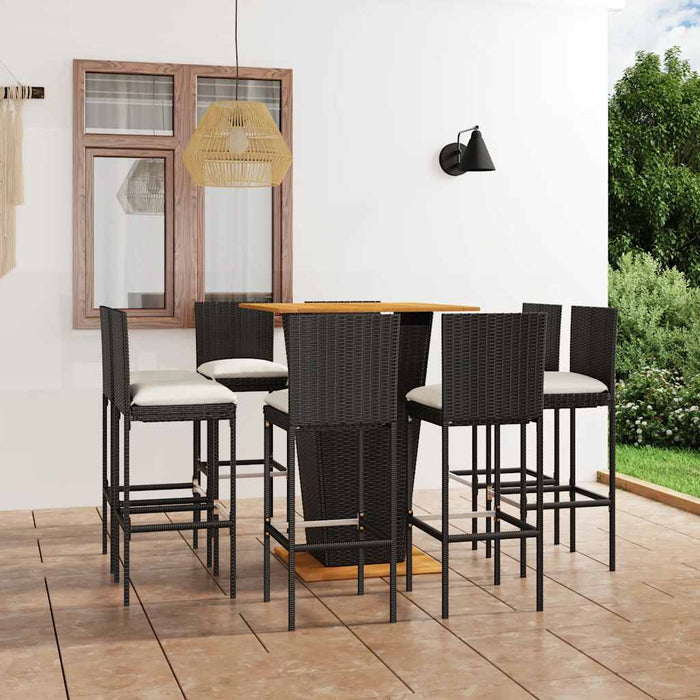 Set mobilier bar de grădină cu perne, 9 piese, negru, poliratan WALTI
