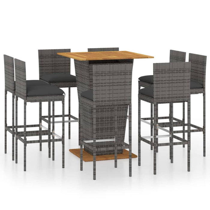 Set mobilier bar de grădină cu perne, 9 piese, gri, poliratan - WALTI WALTI
