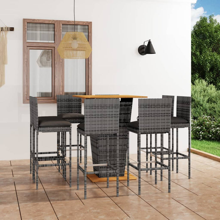Set mobilier bar de grădină cu perne, 9 piese, gri, poliratan - WALTI WALTI