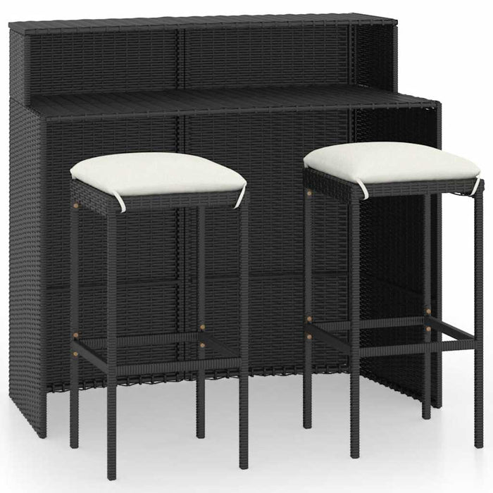 Set mobilier bar de grădină cu perne, 3 piese, negru WALTI