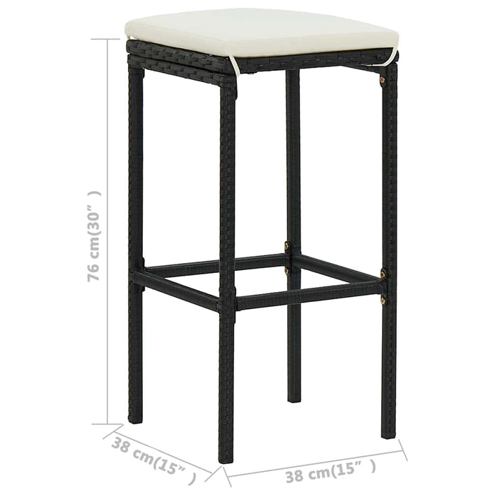 Set mobilier bar de grădină cu perne, 3 piese, negru WALTI