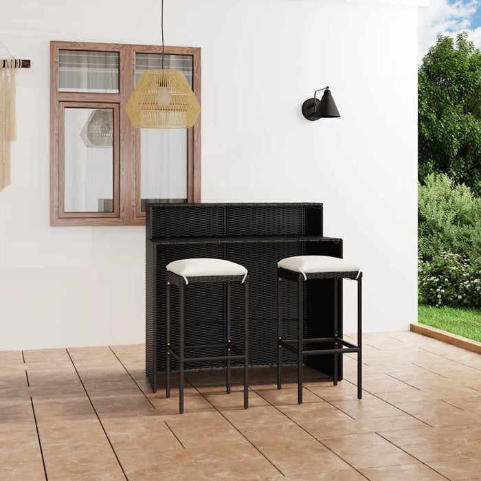 Set mobilier bar de grădină cu perne, 3 piese, negru WALTI