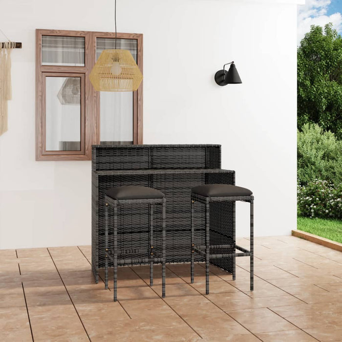 Set mobilier bar de grădină cu perne, 3 piese, gri WALTI
