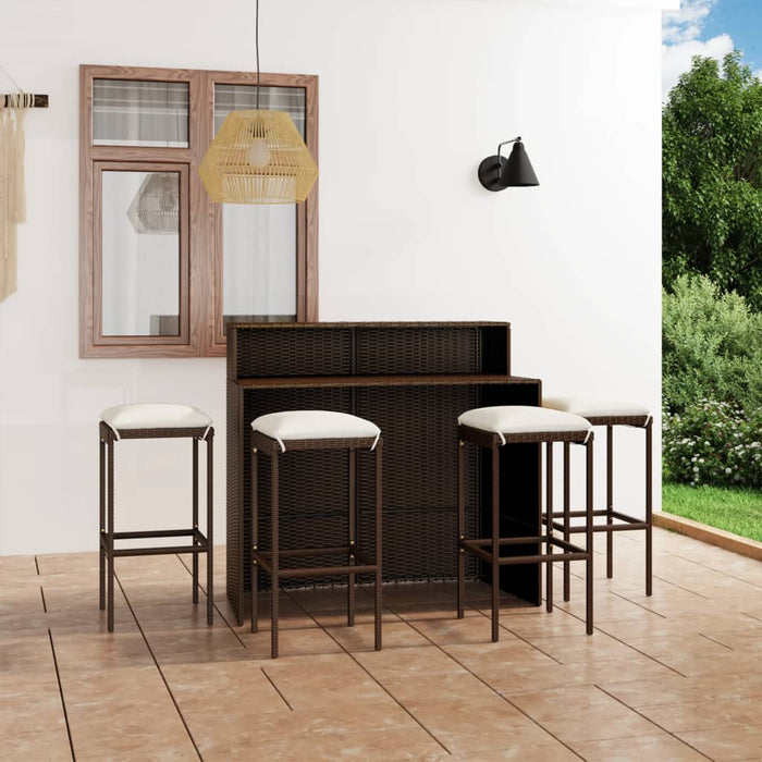 Set mobilier bar de grădină cu perne, 5 piese, maro WALTI