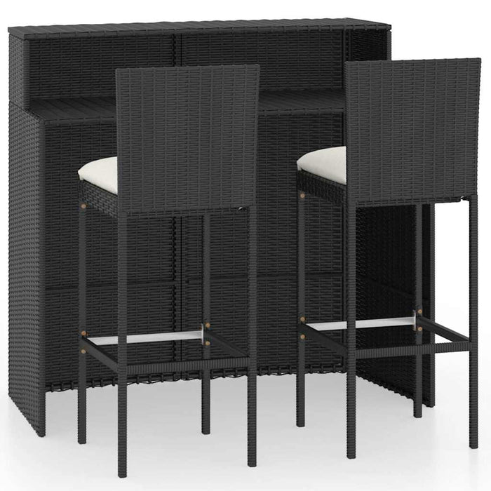 Set mobilier bar de grădină cu perne, 3 piese, negru WALTI