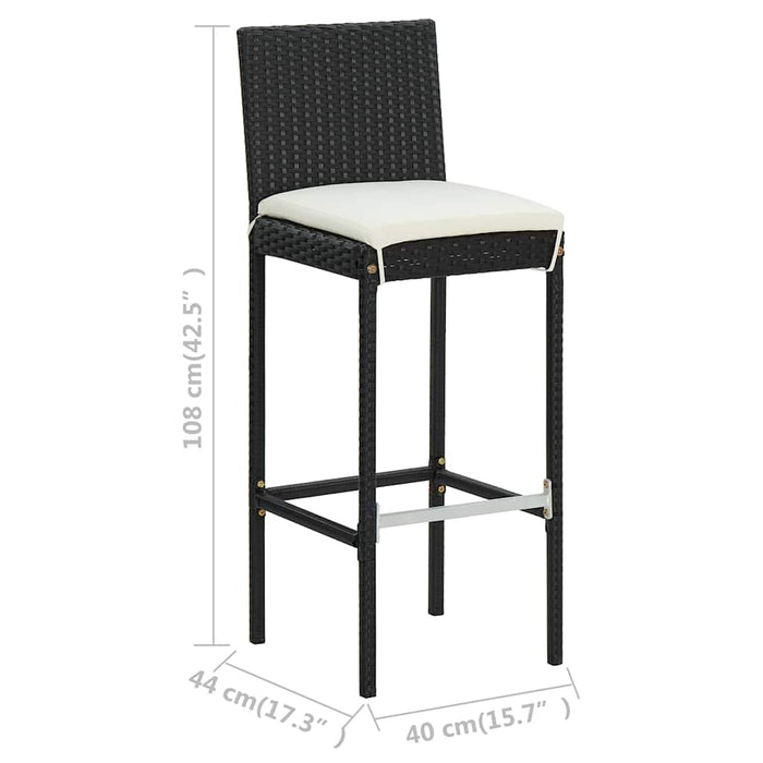 Set mobilier bar de grădină cu perne, 3 piese, negru WALTI