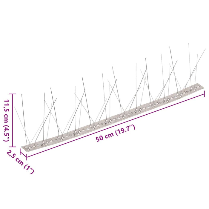 Set bandă cu țepi antipăsări cu 5 rânduri, 10 buc., oțel, 5 m - WALTI WALTI