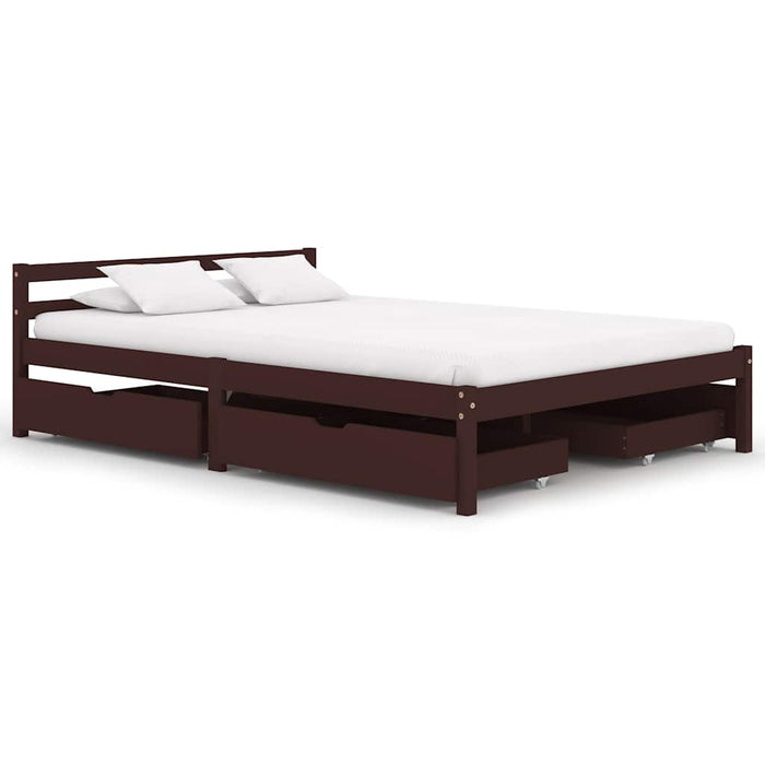 Cadru de pat cu 4 sertare maro închis 140x200 cm lemn masiv pin WALTI