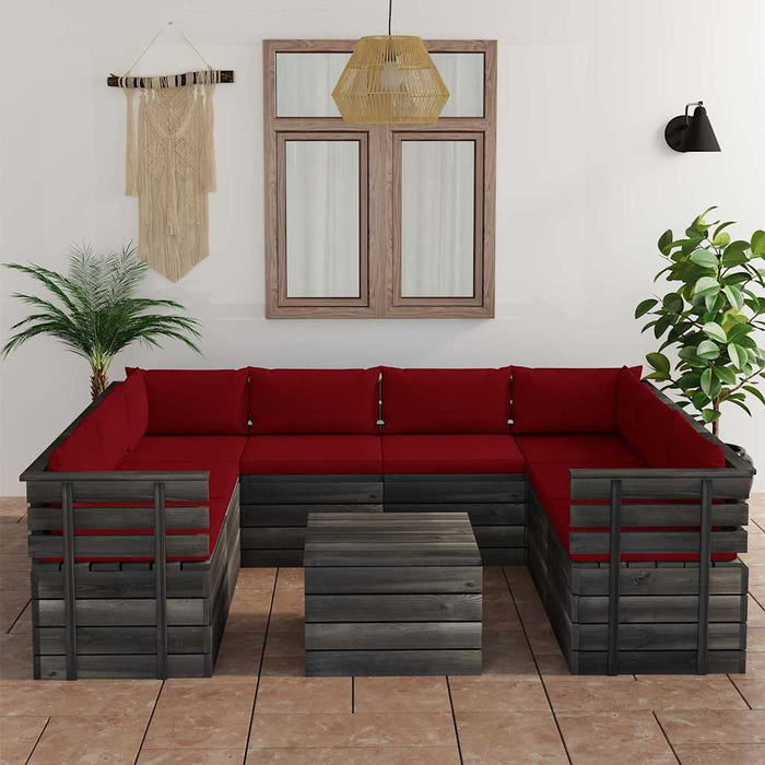 Set mobilier grădină paleți, 9 piese, cu perne, lemn masiv pin WALTI