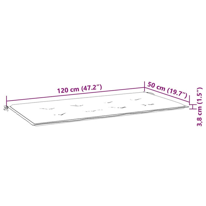 Bancă Batavia cu pernă gri model carouri 120 cm lemn masiv tec WALTI
