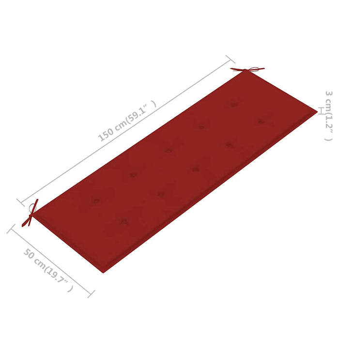 Bancă Batavia cu pernă roșie, 150 cm, lemn masiv de tec WALTI