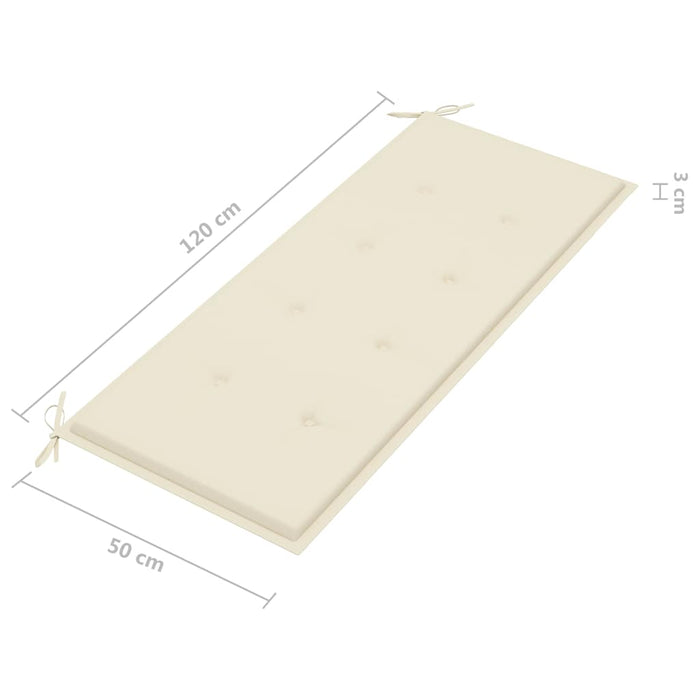 Bancă de grădină, pernă crem, 120 cm, lemn masiv tec WALTI