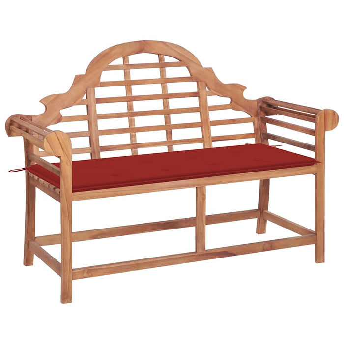 Bancă grădină, cu pernă roșie, 120 cm, lemn masiv tec WALTI