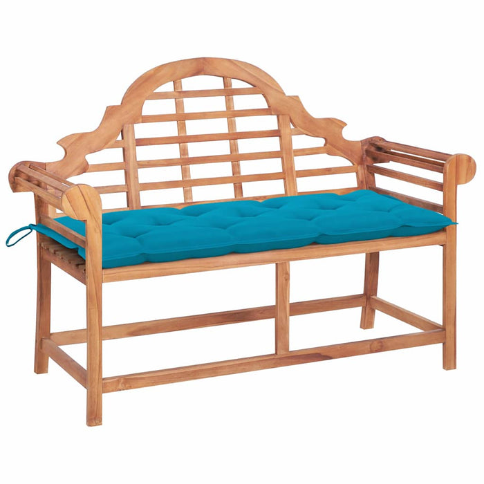 Bancă grădină, pernă albastru deschis, 120 cm, lemn masiv tec WALTI