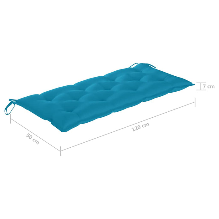 Bancă grădină, pernă albastru deschis, 120 cm, lemn masiv tec WALTI