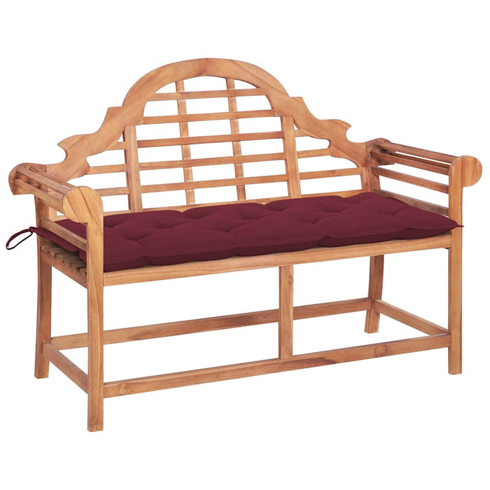 Bancă de grădină cu pernă roșu vin, 120 cm, lemn masiv tec WALTI