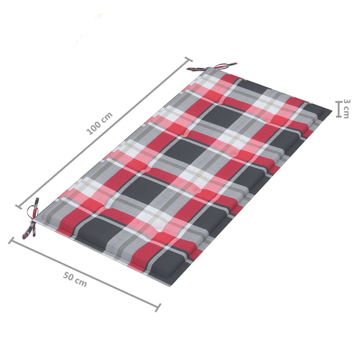 Bancă de grădină, pernă roșu carouri, 112 cm, lemn masiv tec - WALTI WALTI