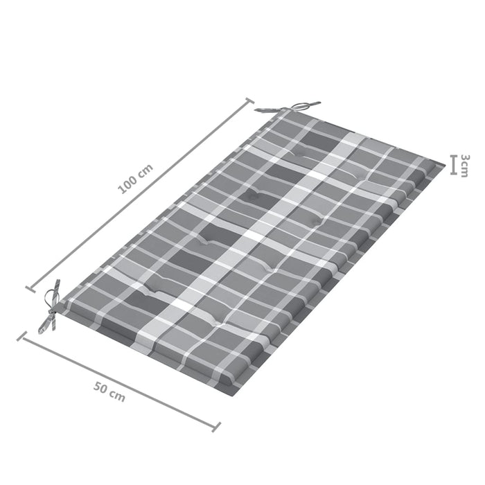 Bancă de grădină, pernă gri carouri, 112 cm, lemn masiv tec - WALTI WALTI