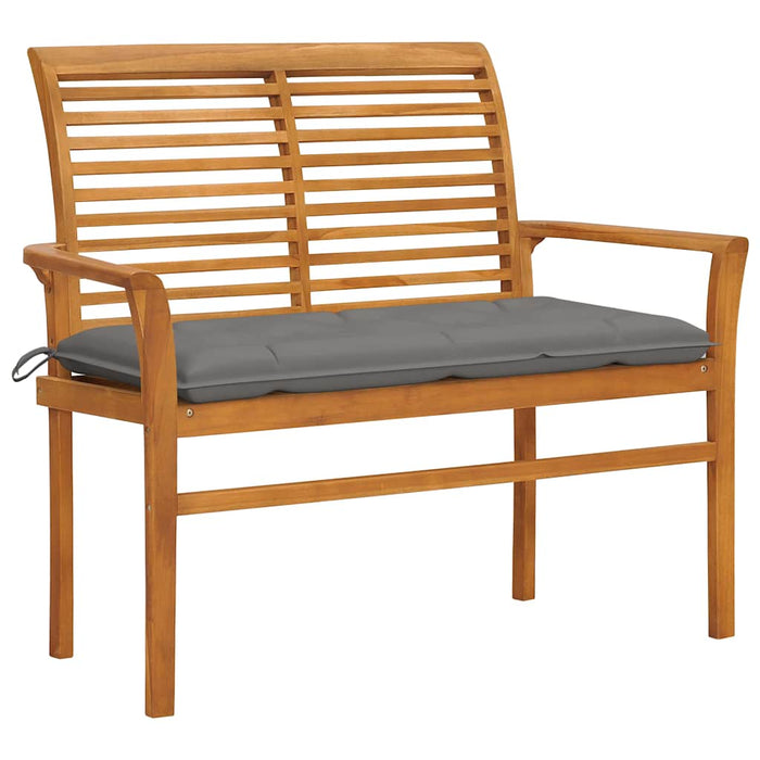 Bancă de grădină, cu pernă gri, 112 cm, lemn masiv de tec WALTI