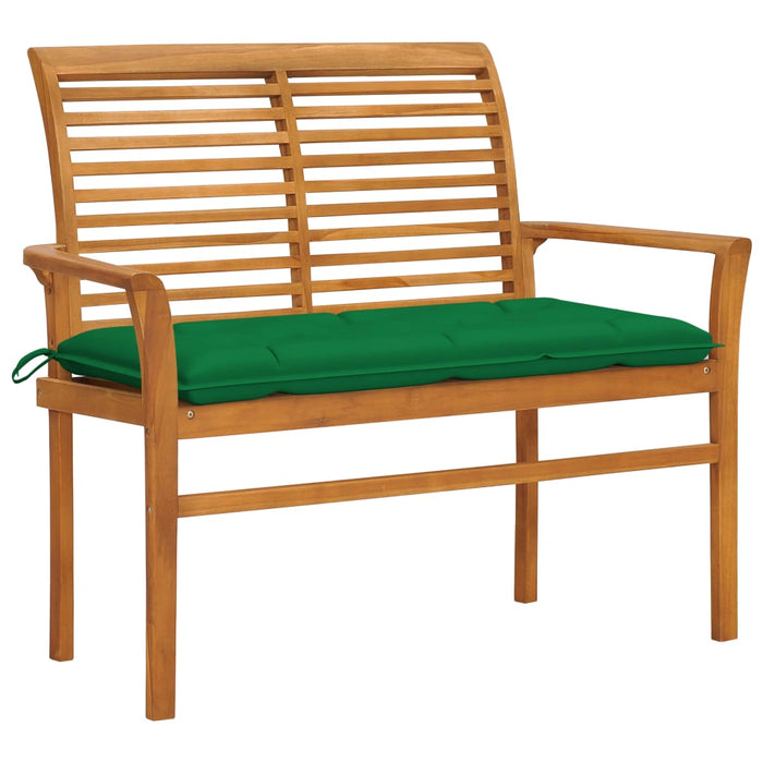 Bancă de grădină, cu pernă verde, 112 cm, lemn masiv de tec WALTI