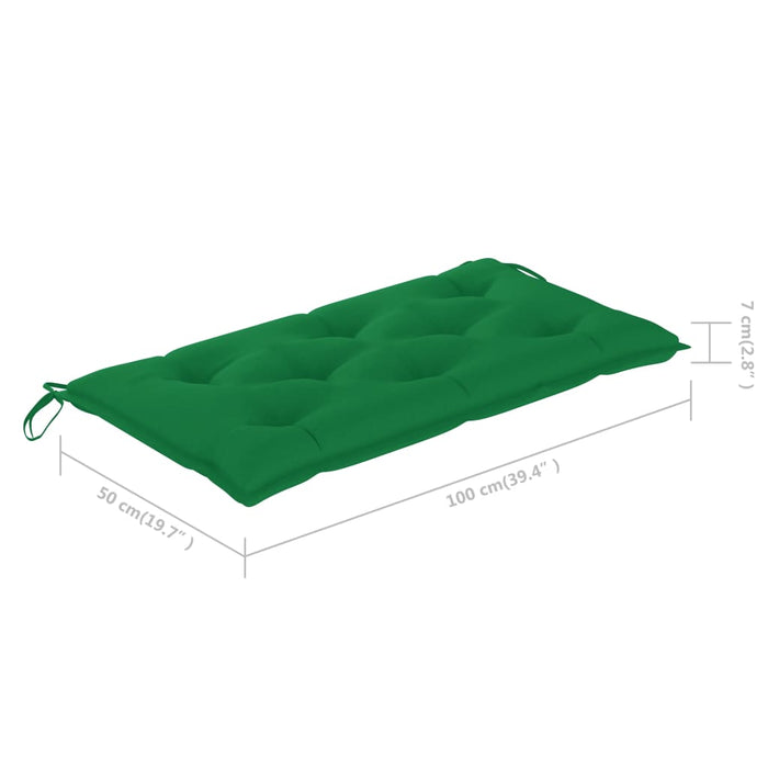 Bancă de grădină, cu pernă verde, 112 cm, lemn masiv de tec WALTI