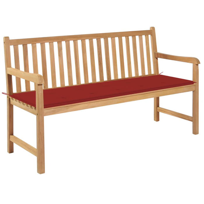 Bancă grădină, cu pernă roșie, 150 cm, lemn masiv tec WALTI