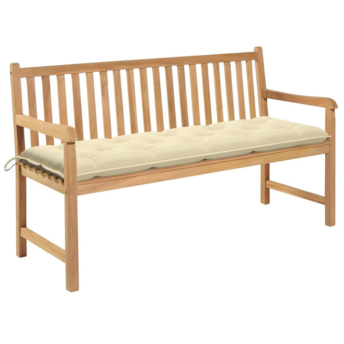 Bancă grădină cu pernă alb crem, 150 cm, lemn masiv tec WALTI