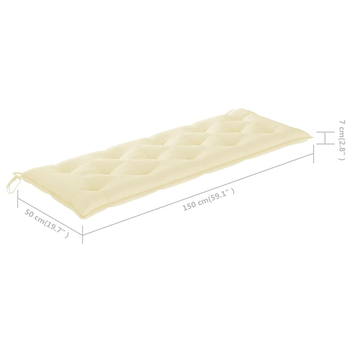 Bancă grădină cu pernă alb crem, 150 cm, lemn masiv tec WALTI