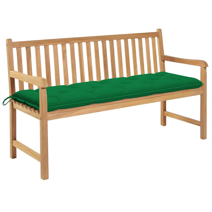 Bancă grădină cu pernă verde, 150 cm, lemn masiv tec WALTI