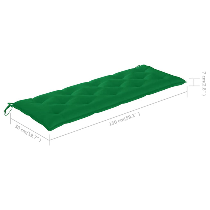 Bancă grădină cu pernă verde, 150 cm, lemn masiv tec WALTI