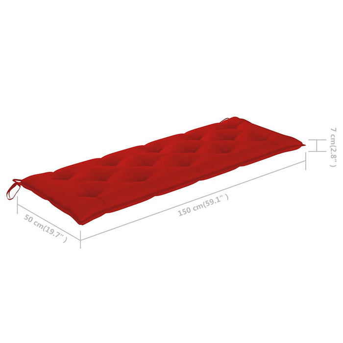 Bancă grădină cu pernă roșie, 150 cm, lemn masiv tec WALTI