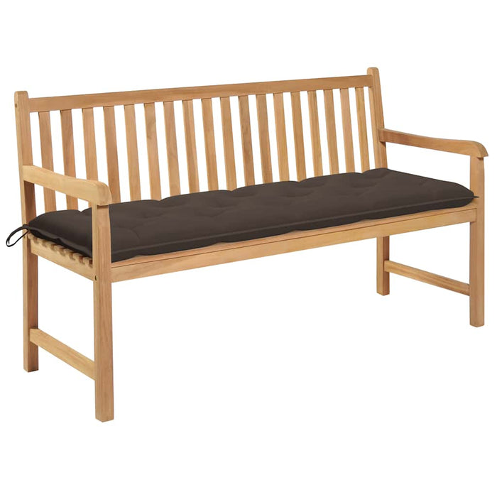 Bancă grădină cu pernă gri taupe, 150 cm, lemn masiv tec WALTI