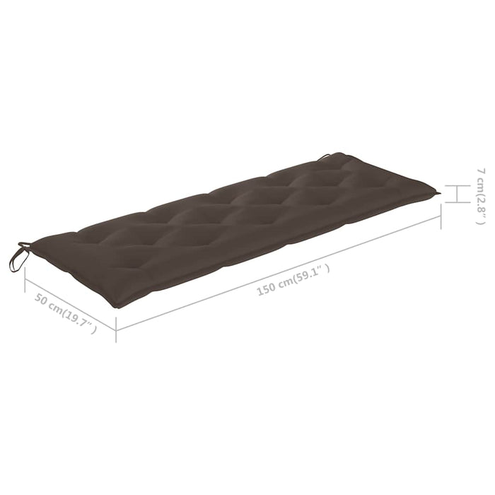 Bancă grădină cu pernă gri taupe, 150 cm, lemn masiv tec WALTI