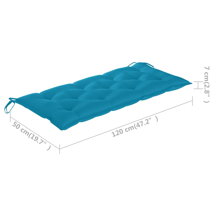 Bancă de grădină pernă albastru deschis 120 cm lemn masiv tec WALTI